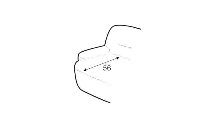 Dessin au trait d'un siège de profil avec une mesure horizontale étiquetée de 56 unités sur le coussin du siège. Canape Paris by Atelier Bis