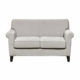 Canapé deux places gris avec accoudoirs roulés et pieds en bois foncé, vu de face sur fond blanc, parfait pour tout showroom parisien. Canape Paris by Atelier Bis