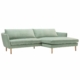 Découvrez notre superbe canapé en L vert menthe de notre showroom, doté d'élégants pieds en bois beige. Faites l'expérience d'une qualité inégalée dans chaque détail, parfait pour rehausser votre espace avec style et confort à un prix attractif. Canape Paris by Atelier Bis