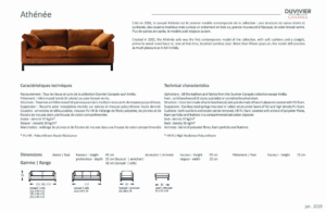 Découvrez la qualité incomparable du canapé marron Duvivier Canapés, accompagné d'informations détaillées en français et en anglais sur ses dimensions et ses caractéristiques techniques. Parfaitement conçu pour être présenté dans n'importe quel showroom parisien. Canape Paris by Atelier Bis