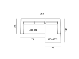 Dessin technique d'un canapé sectionnel avec dimensions : largeur 292, section gauche 172, section droite 110, hauteur 105. Parfait pour ceux qui apprécient le prix et la qualité dans leurs choix de meubles. Canape Paris by Atelier Bis