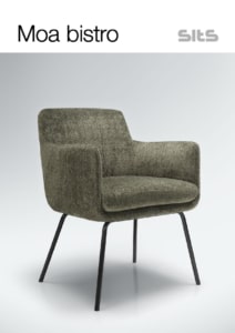 Fauteuil en tissu vert olive et pieds en métal noir, siglé "Moa bistro" et "Sits" sur fond clair, offrant une touche parisienne et un rapport qualité-prix inégalé. Canape Paris by Atelier Bis