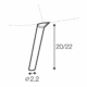 Dessin au trait d'un tube cylindrique incliné, de 2,2 mm de diamètre et de 20/22 mm de longueur, dont la partie supérieure est coupée en biais. Canape Paris by Atelier Bis