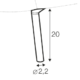 Diagramme d'une tige cylindrique de 20 unités de long et de 2,2 unités de diamètre, inclinée par rapport à une ligne en pointillés. Canape Paris by Atelier Bis