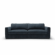 Canapé moderne bleu foncé avec de larges accoudoirs et deux coussins d'assise, sur un fond blanc uni. Canape Paris by Atelier Bis